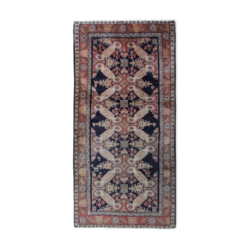 Tapis de coureur en laine orientale caucasienne fait à la main bleu tapis d’entrée traditionnel 140x300cm