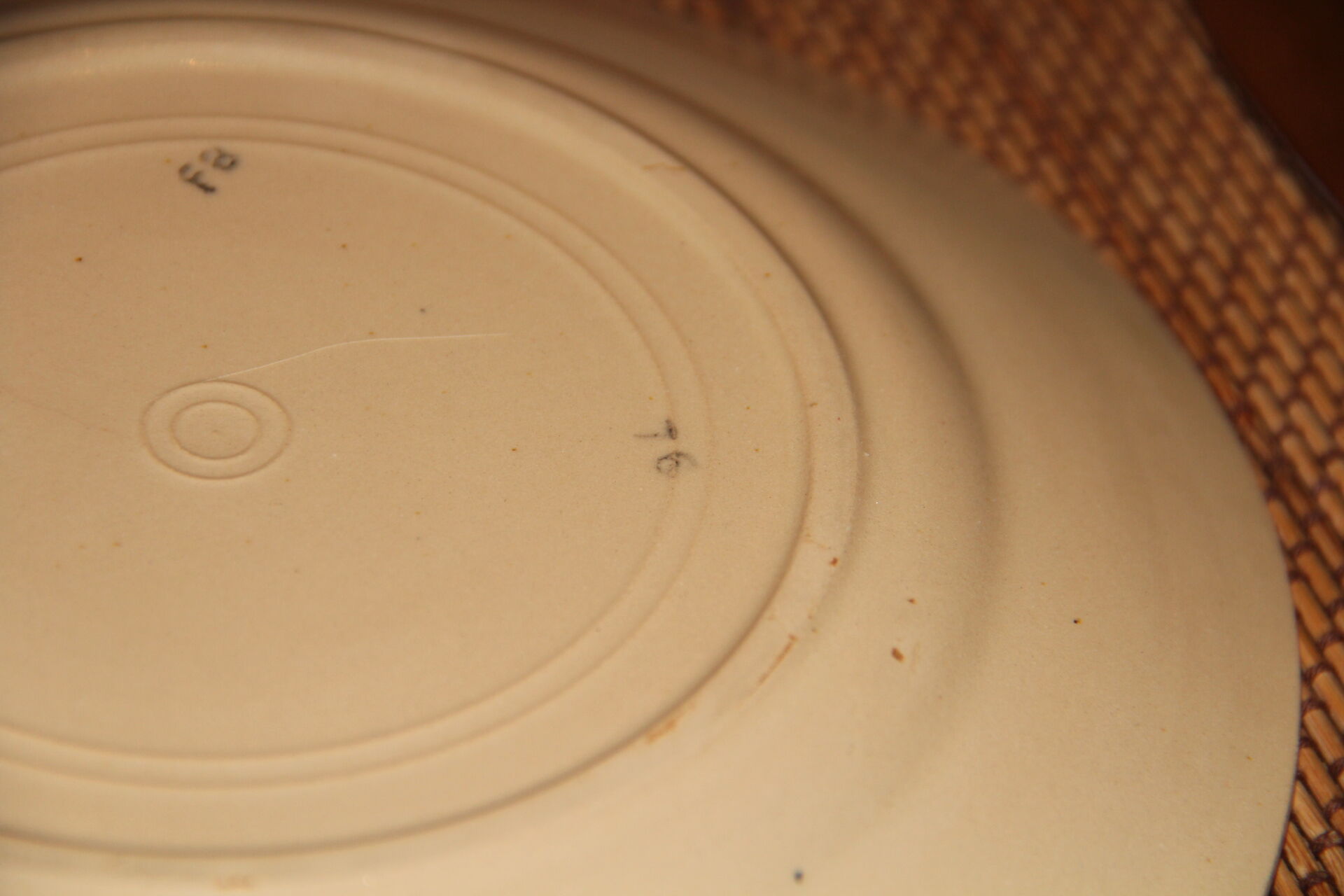 Cream earthenware dessert plate, geometric patterns