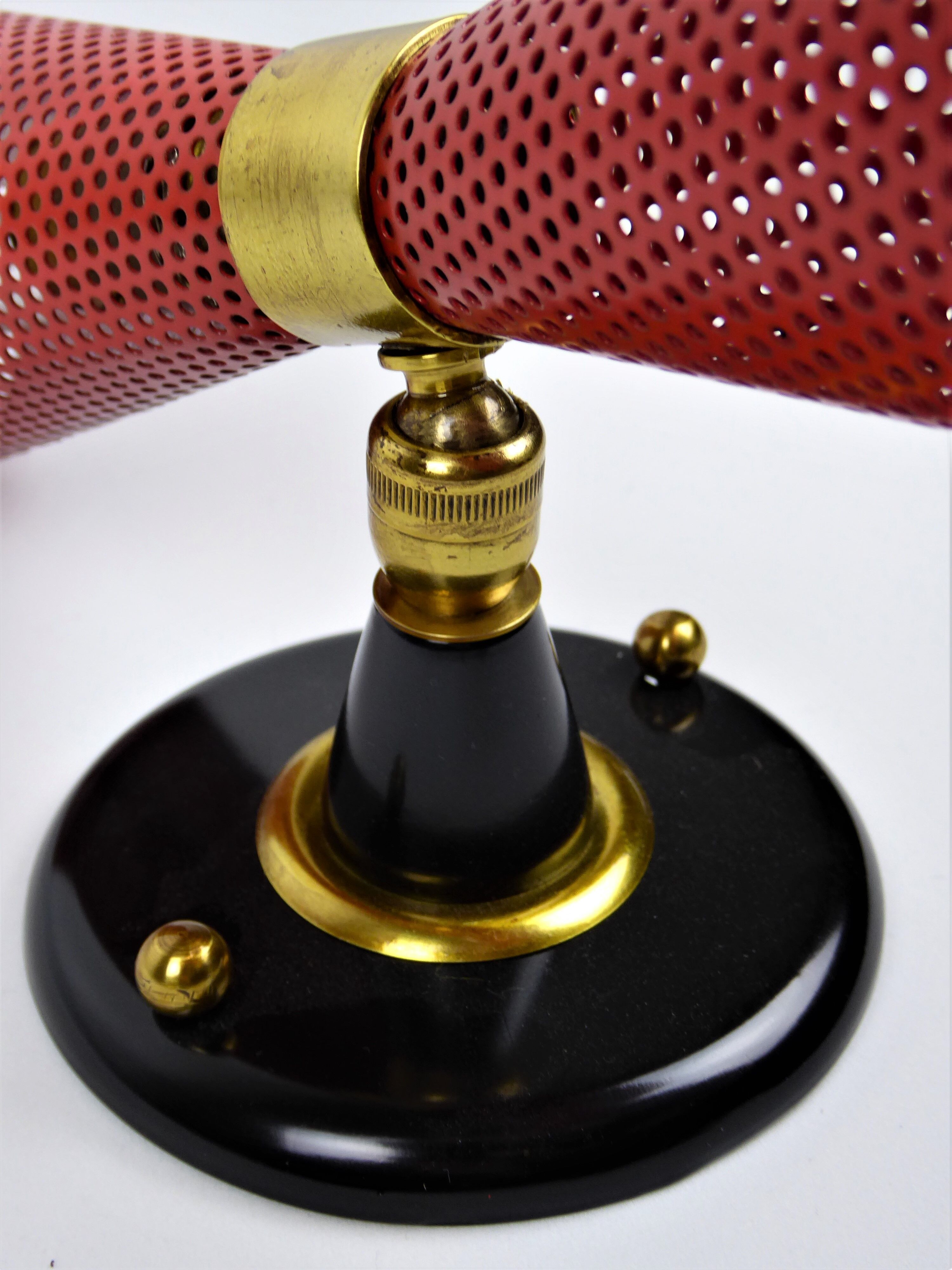 Sconce red and black perforated metal 1960