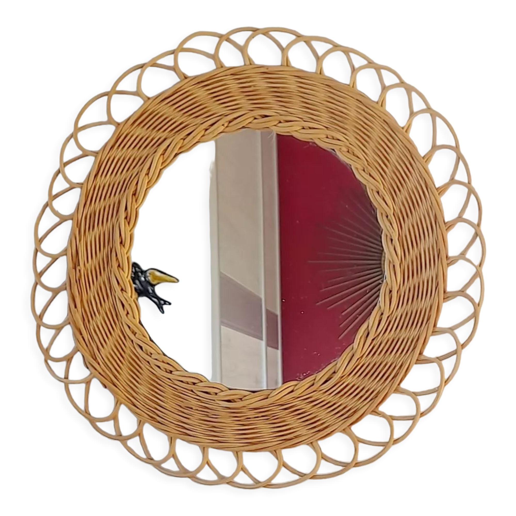 Braided wicker mirror