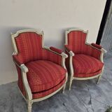 Pair of Louis XVI style bergère armchairs, antique.