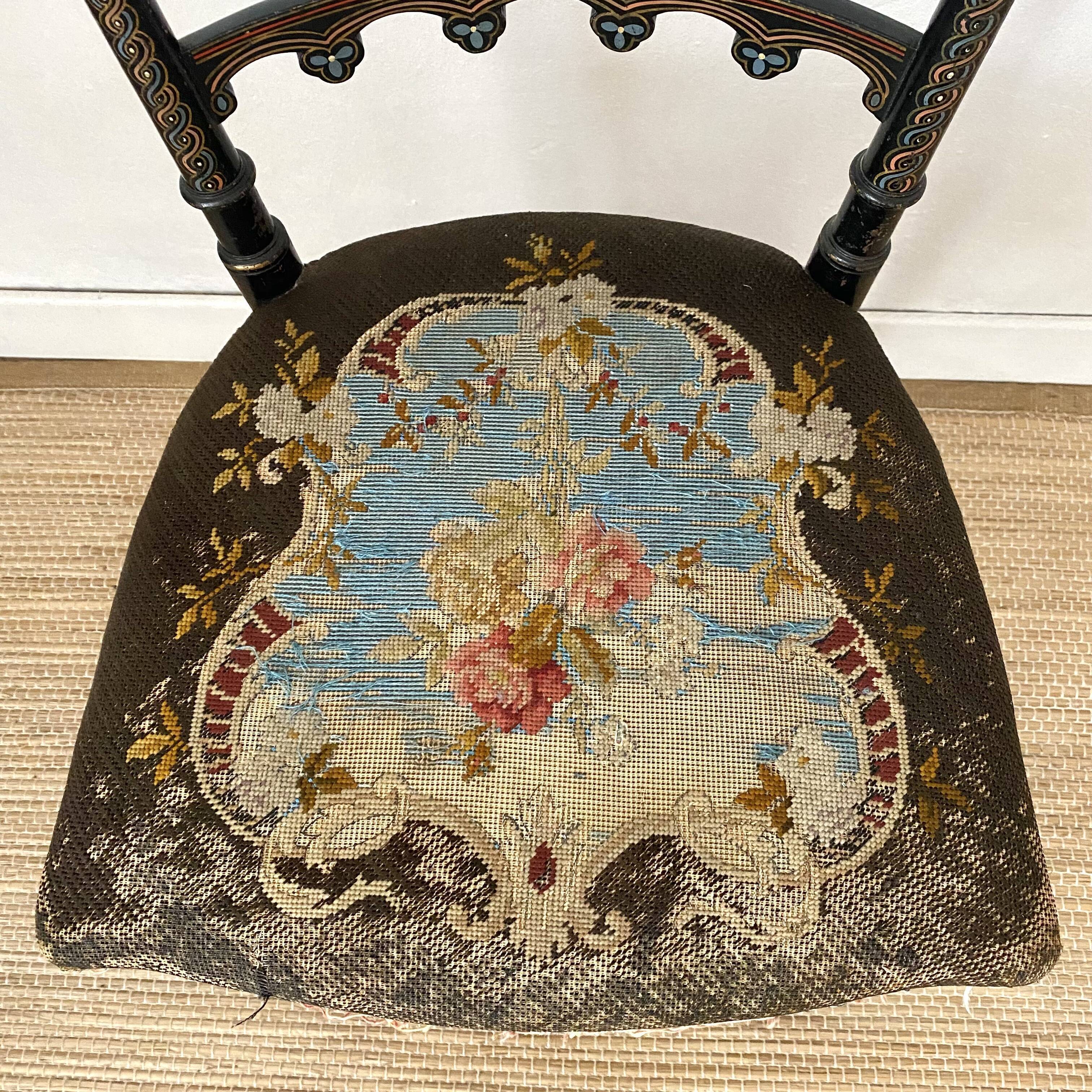 Antique chair napoleon III tapestry and painted wood