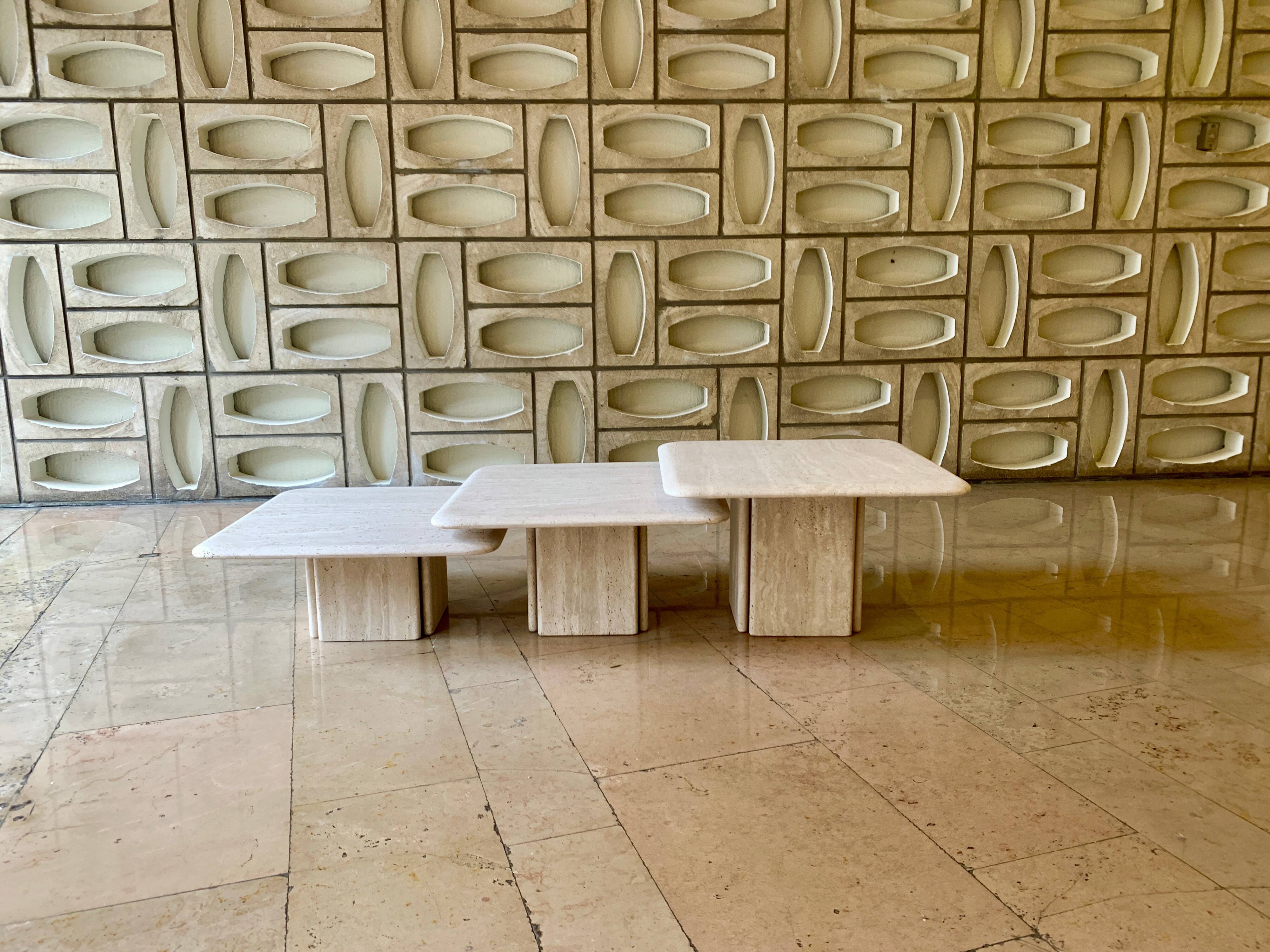 Set of 3 travertine coffee tables by Claude Berraldacci