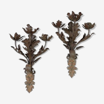 Pair of 19th-century wrought iron sconces