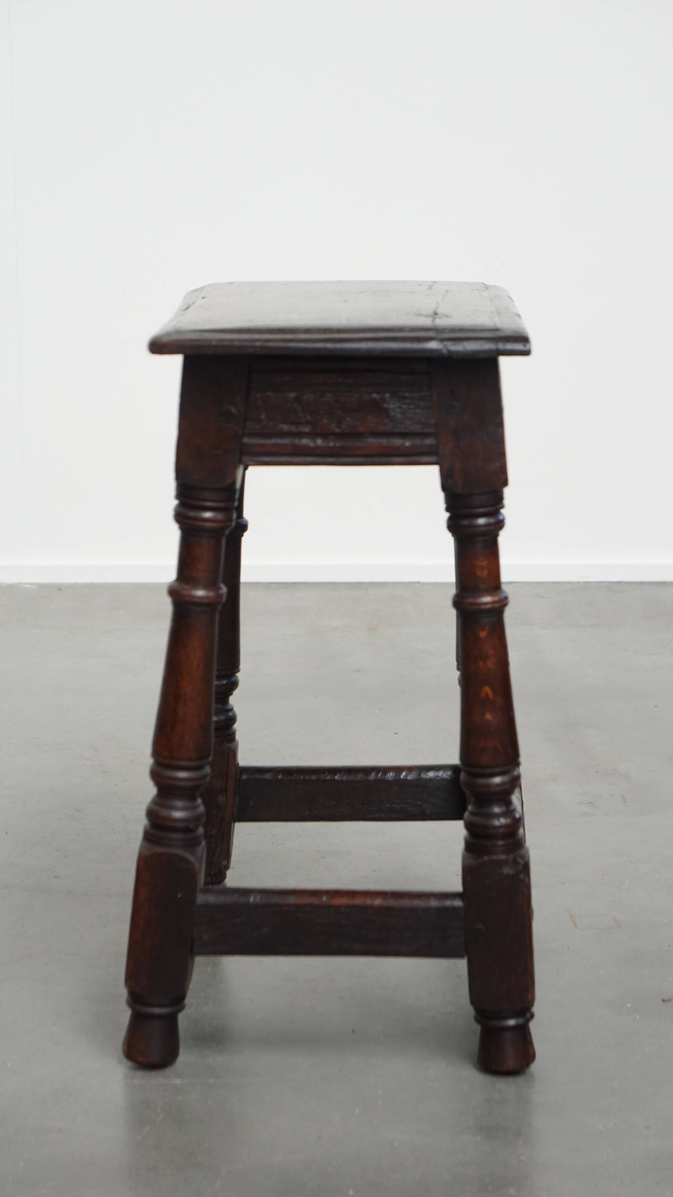 Antique English Oak Joint Stool / Stool from the 17th Century