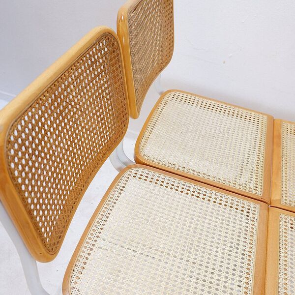 Ensemble de 4 chaises italiennes en rotin et métal blanc