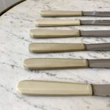 set of 6 white bakelite knives from the 60s