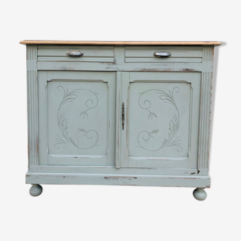 Carved buffet green-of-gray and raw wood