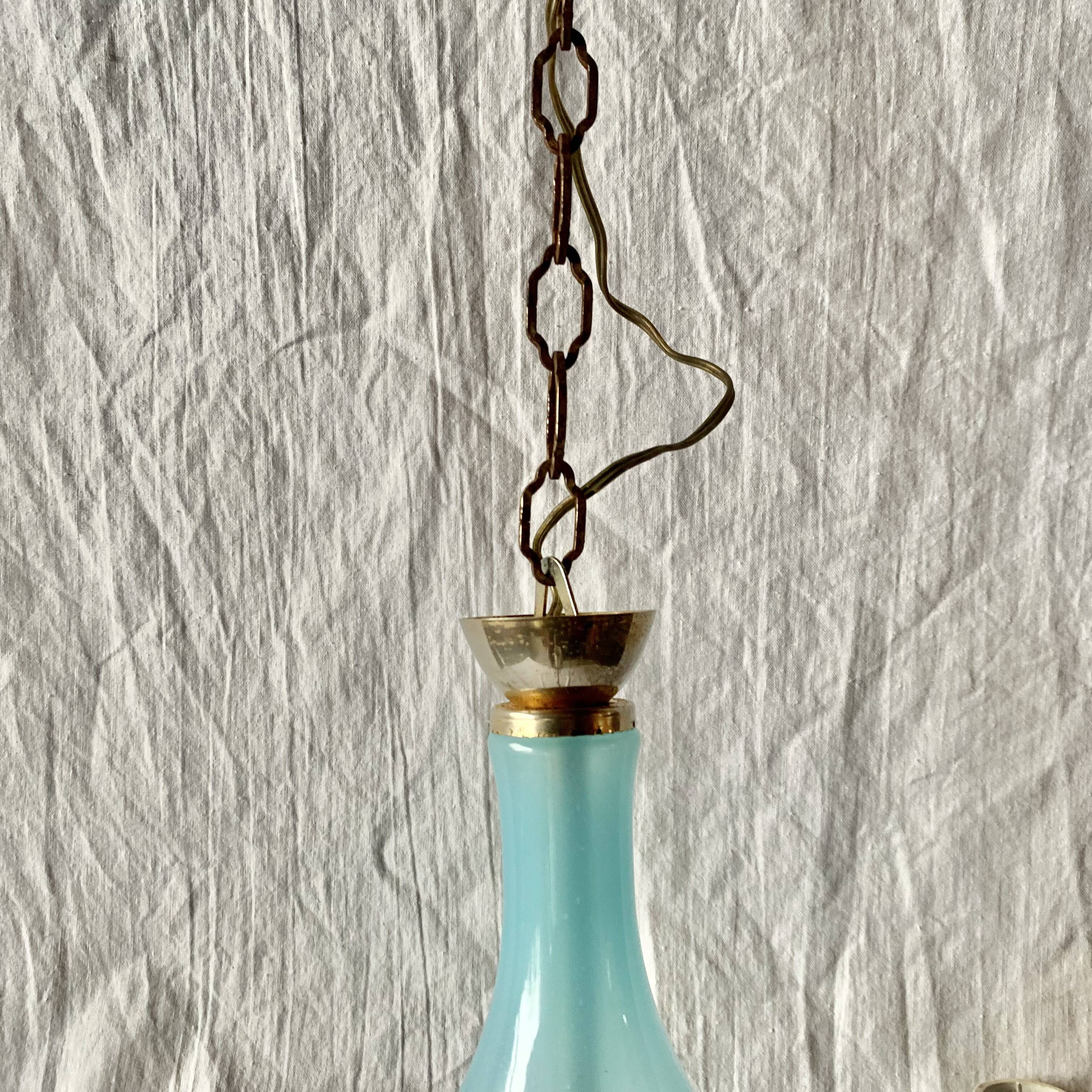 Turquoise opaline and vintage metal chandelier - 3 arms