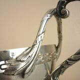 Antique trophy-shaped sugar bowl, silver-plated metal and glass verrine