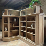 Meuble de métier ancien d’angle en chêne – bibliothèque / meuble de ra