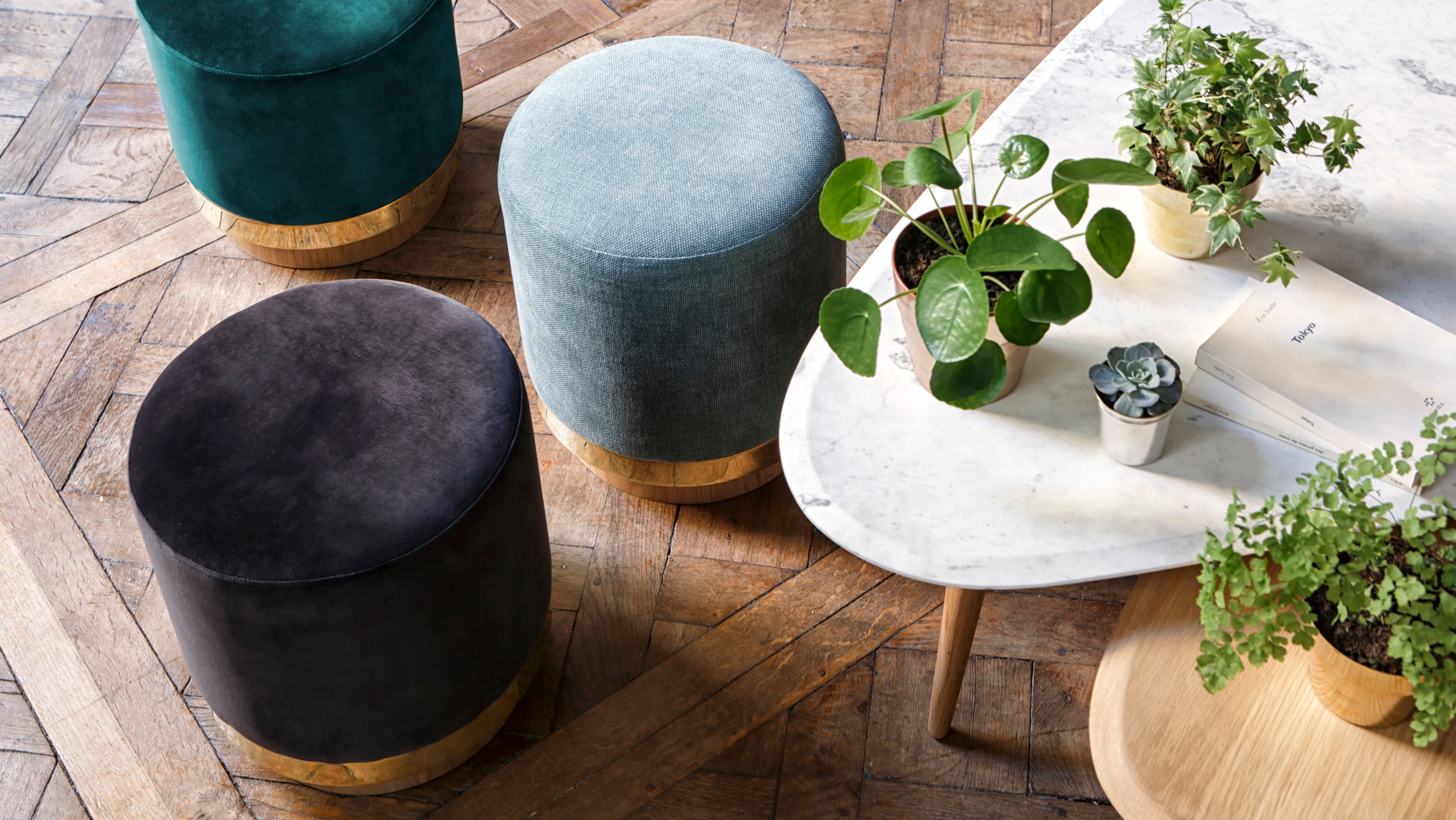 Stool velvet blue duck Red Edition