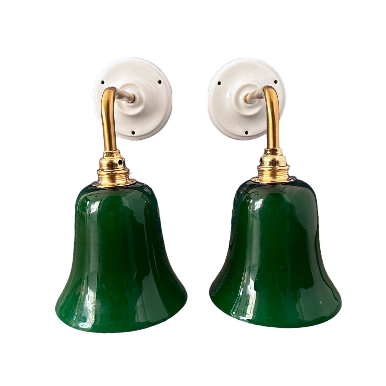 Pair of green opaline wall lights