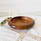 Empty round hollow flat bowl pocket in teak wood