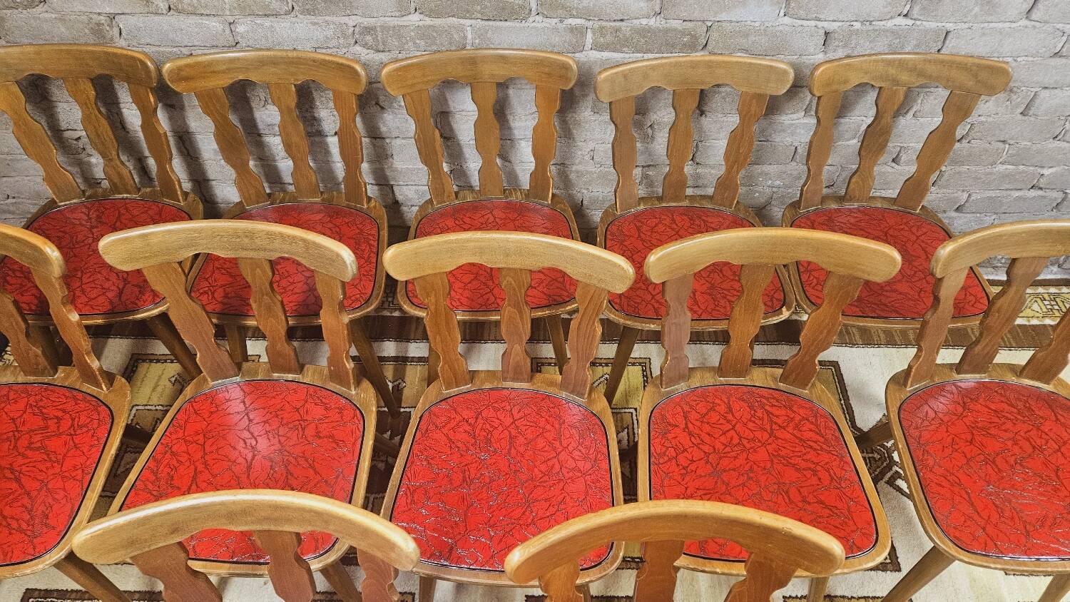 Set of 12 vintage 1960s red leatherette bistro chairs