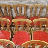 Lot de 12 chaises bistrot skaï rouge 1960 vintage