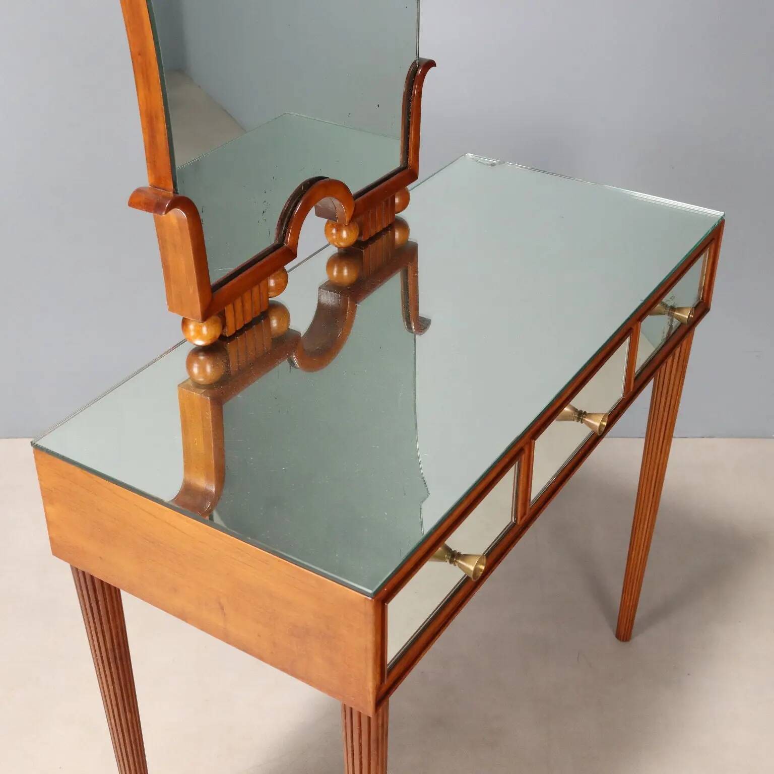 Coiffeuse vintage en acajou teinté avec miroir, Italie, XXe siècle