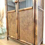 Glass cabinet in bamboo and cane