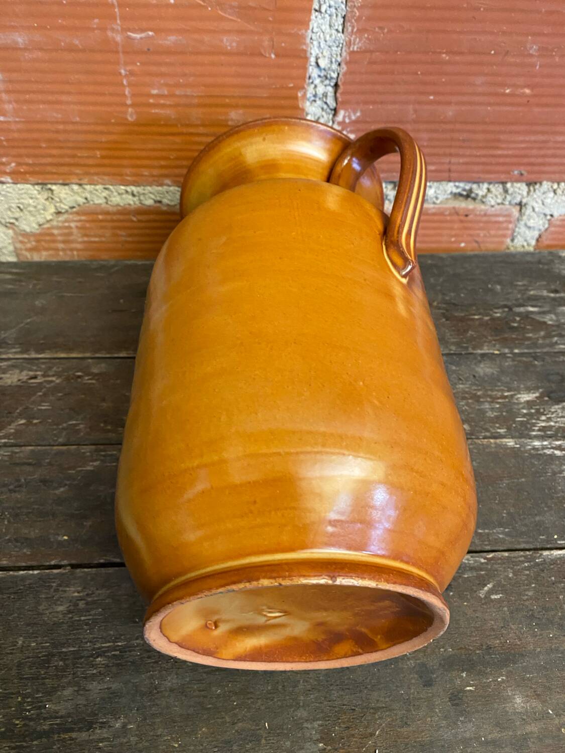 Vintage Beige Ceramic Handled Vase from the 1970s