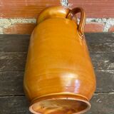 Vintage Beige Ceramic Handled Vase from the 1970s