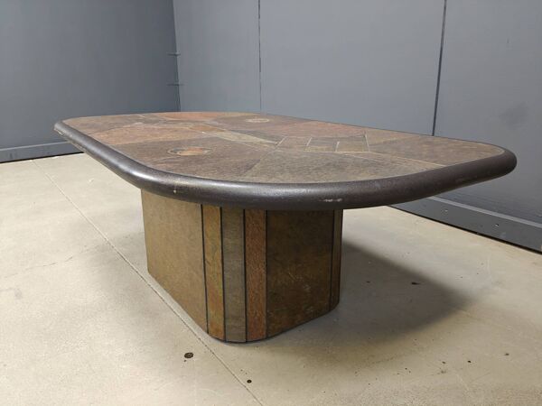 Table basse brutaliste en pierre d'ardoise, années 1980