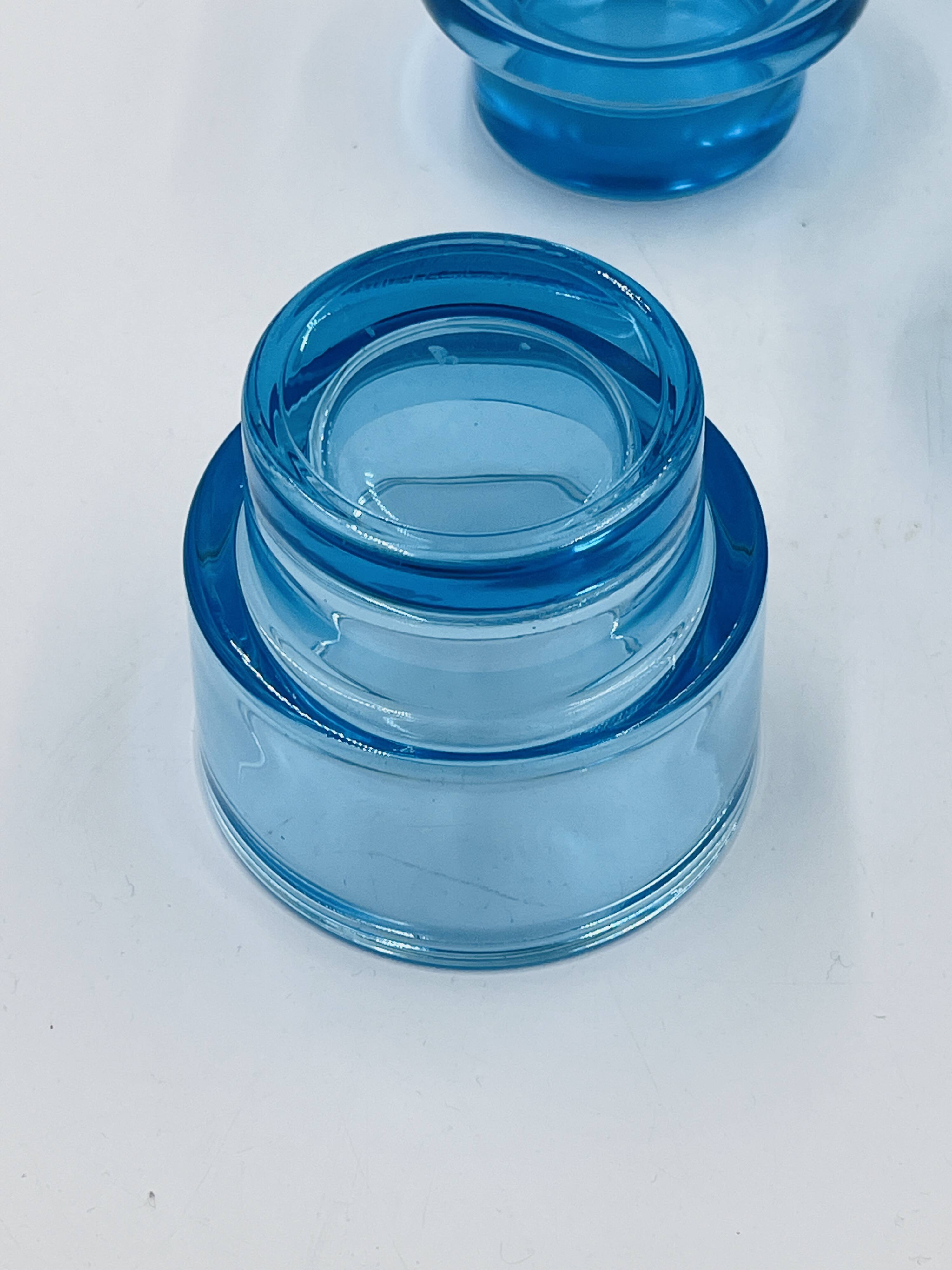 Set of 4 IKEA turquoise aquamarine glass candle holders.