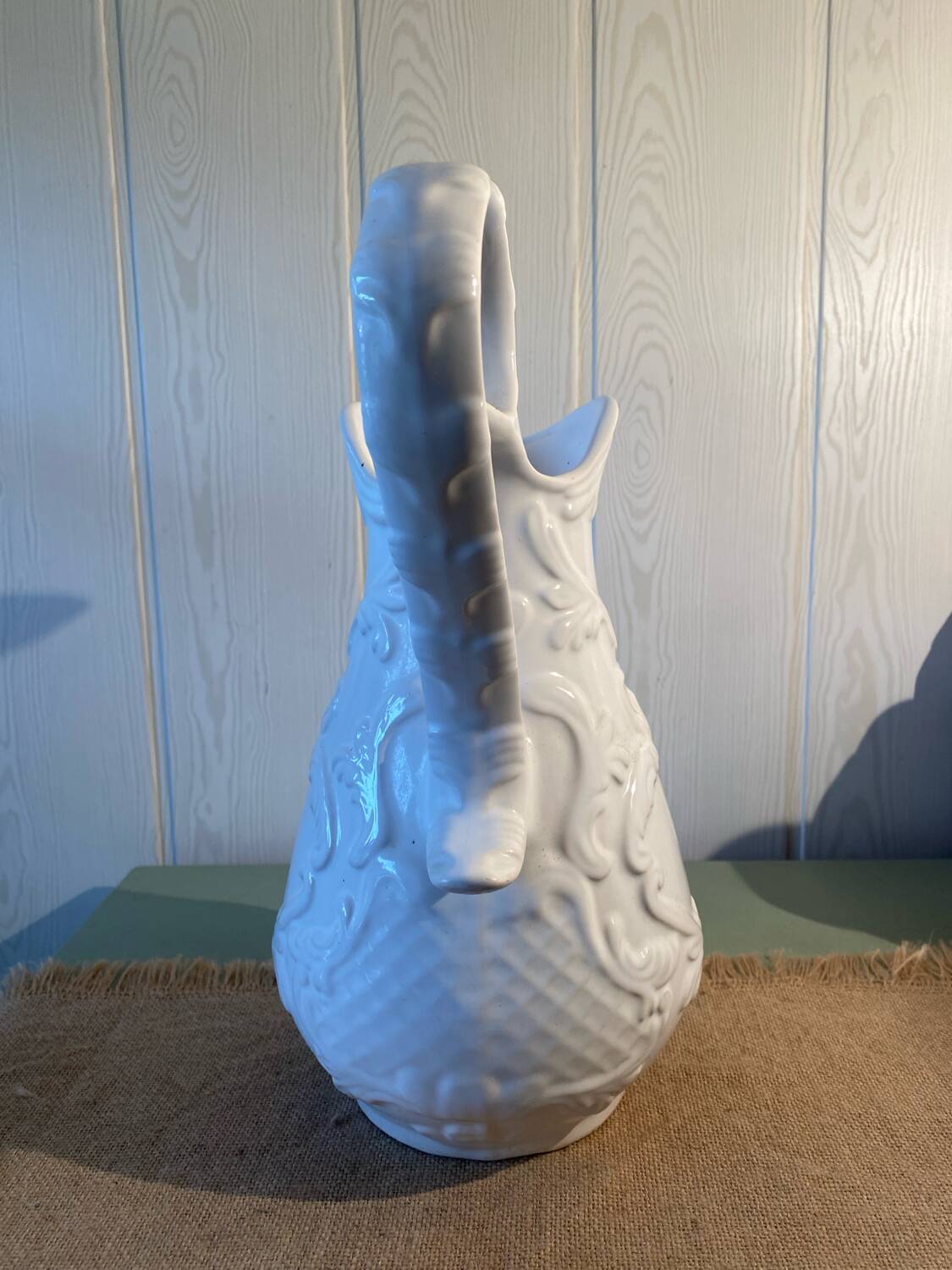 Large white earthenware jug