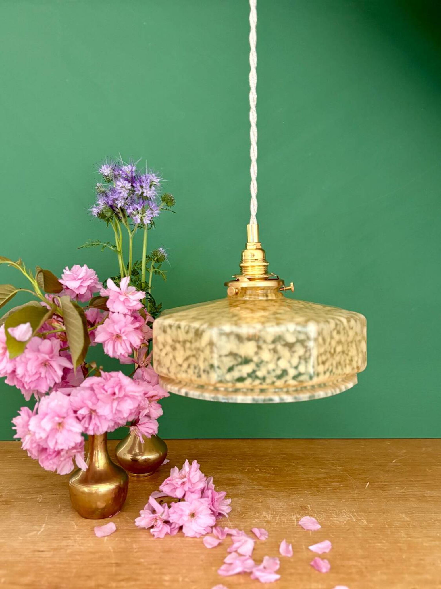 Vintage glass pendant light in yellow from Clichy