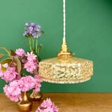 Vintage glass pendant light in yellow from Clichy