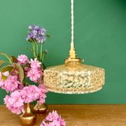 Vintage glass pendant light in yellow from Clichy