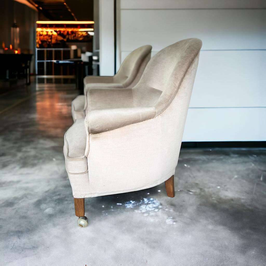 Ensemble de 2 monoplaces/fauteuils/sièges club vintage écru