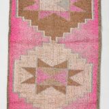 3x10 Fuchisa Pink & Caremel Brown Geometric Pattern Vintage Runner Rug