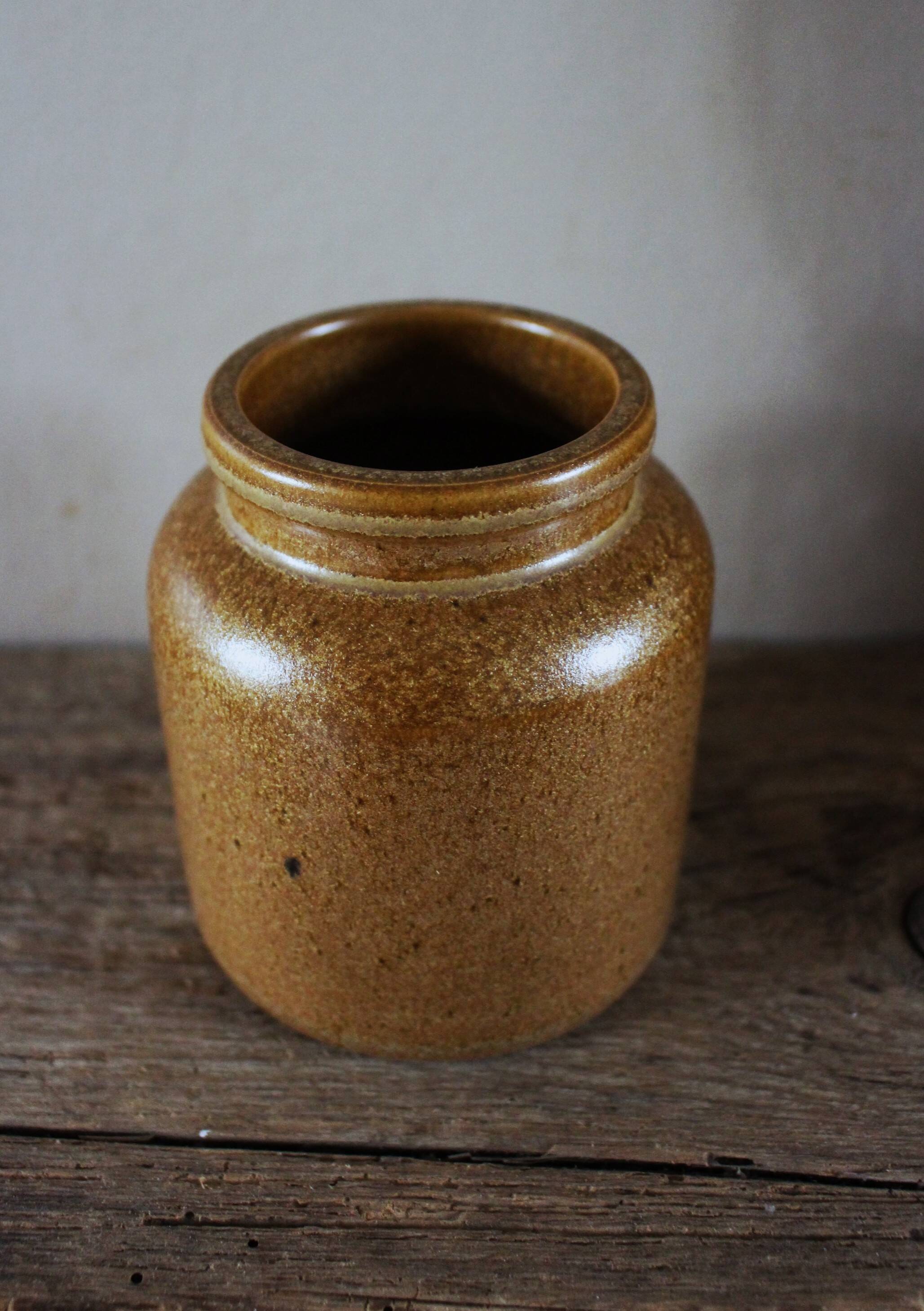 Vase, small vintage pot in brown stoneware