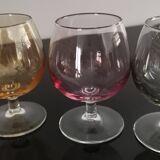6 old vintage colored liquor glasses