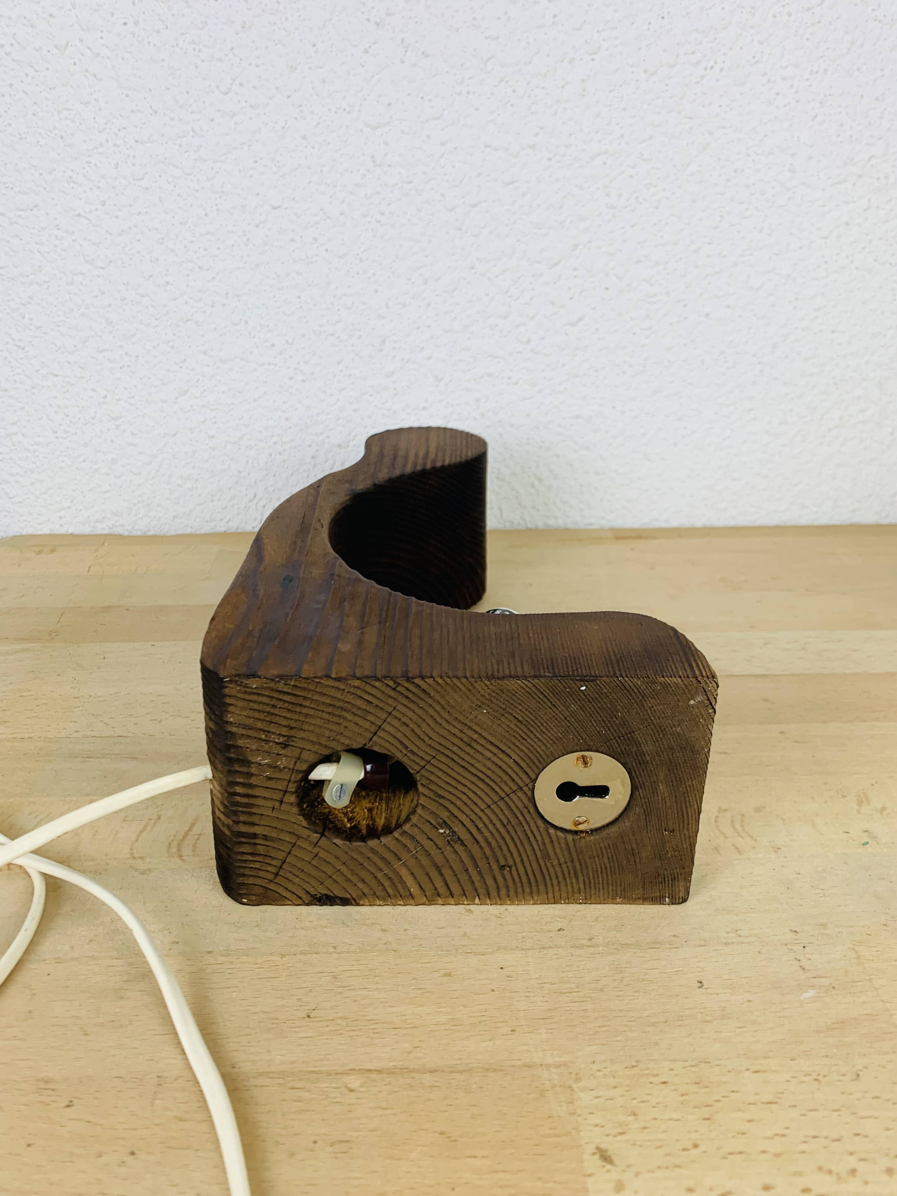 Brutalist lamp Temde Leuchten 1970s pine and glass globe