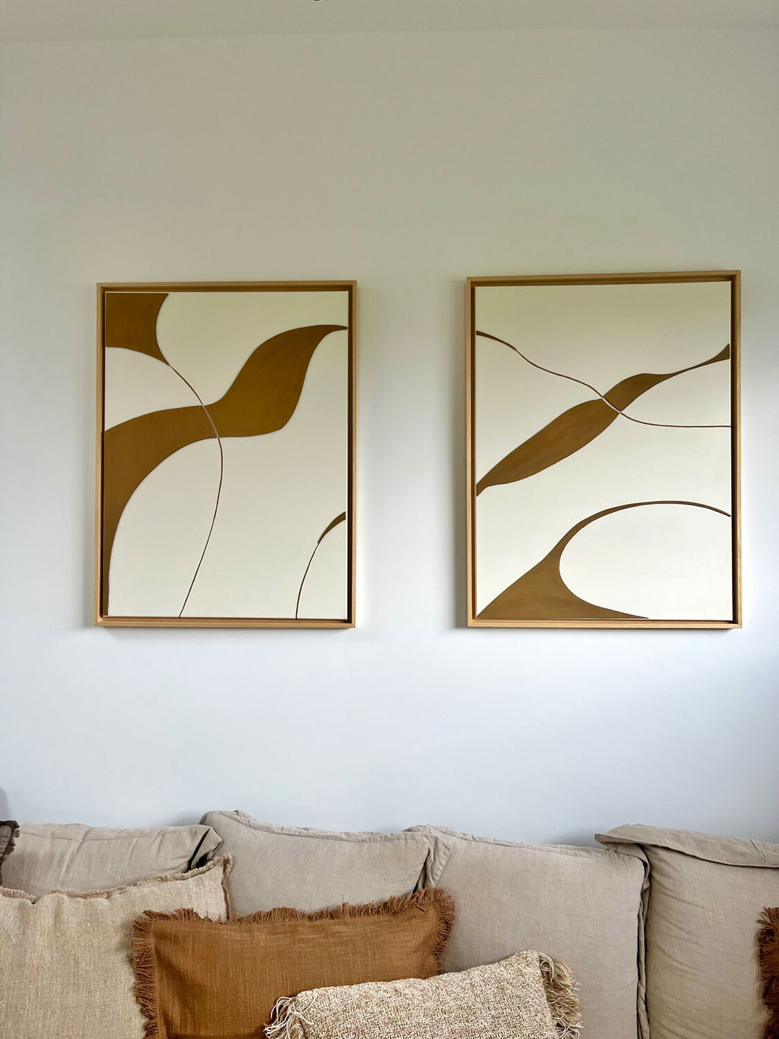 Tableaux diptyque relief crème et marron camel