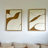 Tableaux diptyque relief crème et marron camel