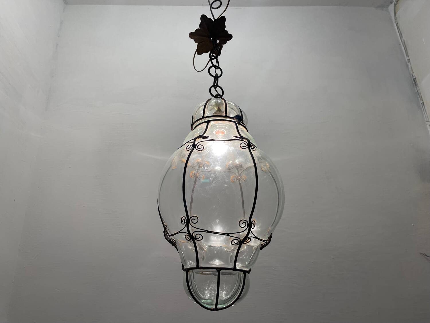 Large Murano Glass Wrought Iron Light Pendant 1950’s