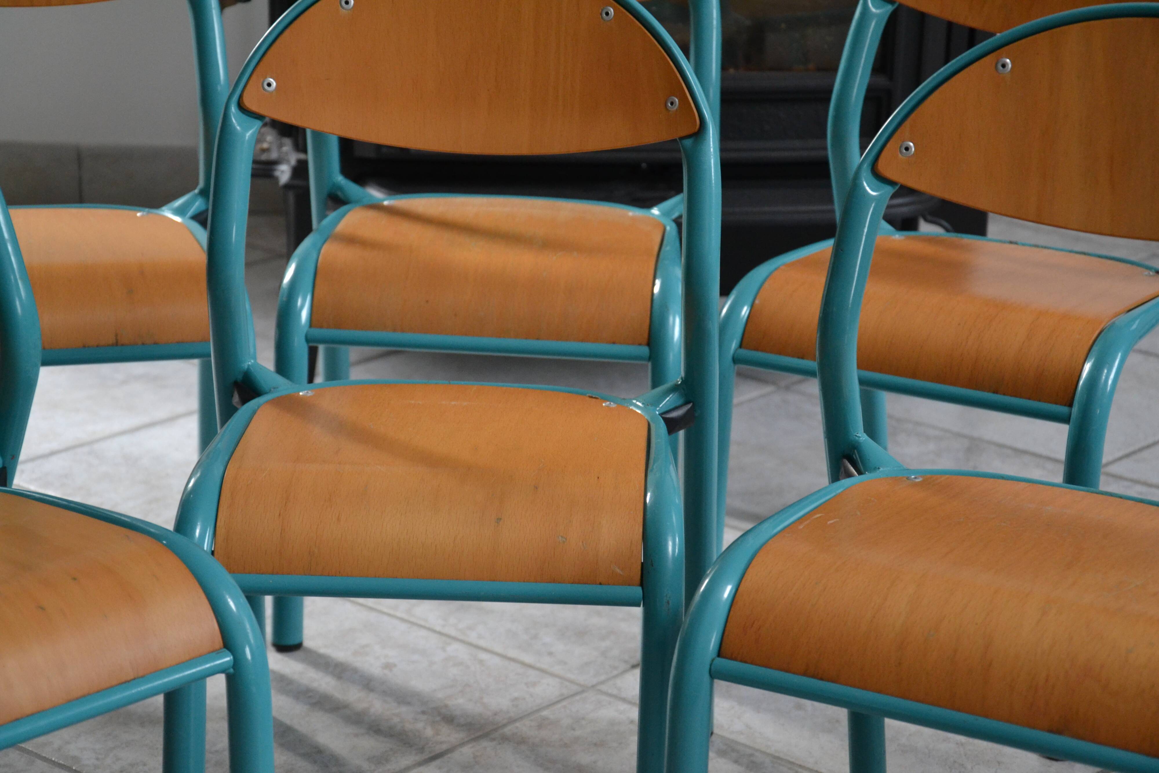 6 vintage blue children's chairs