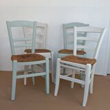 Suite of 4 chairs in wood and straw
