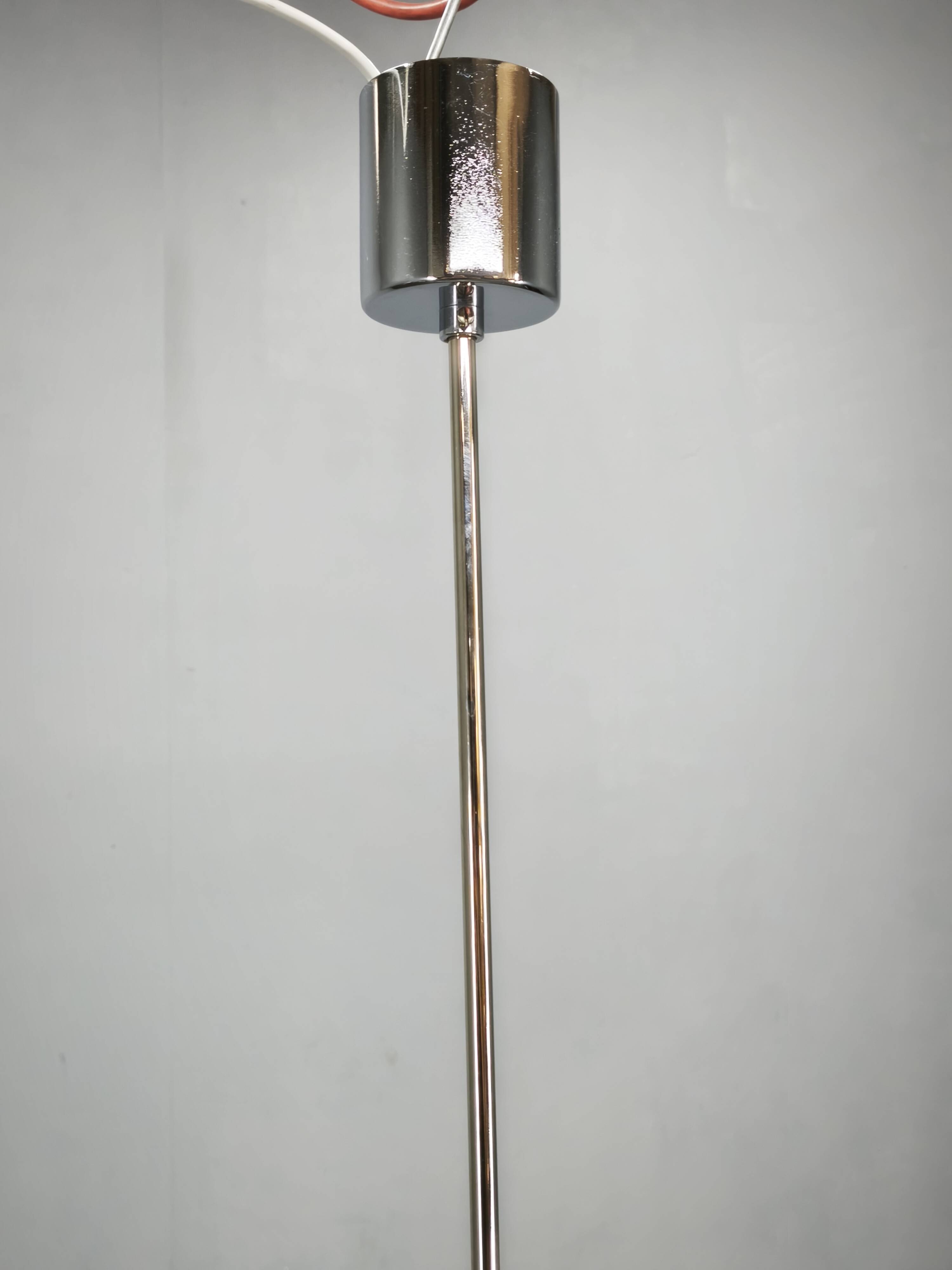 1970s Czech Geometric Pressed Glass and Chrome Cube Pendant Light