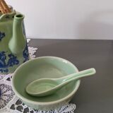 Celadon green glazed ceramic bowl and its vintage spoon/ rice bowl/ soup bowl/ chinese bowl/