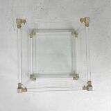 Hollywood Regency coffee table plexiglass, glass, brass, 1970s