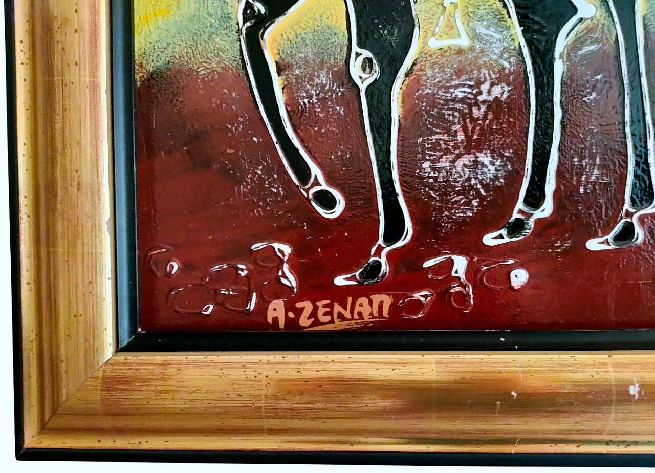 Painting signed A. ZENATI (Abderrahmane, 1943) – Oil on wood panel – Cavalier Fantasia