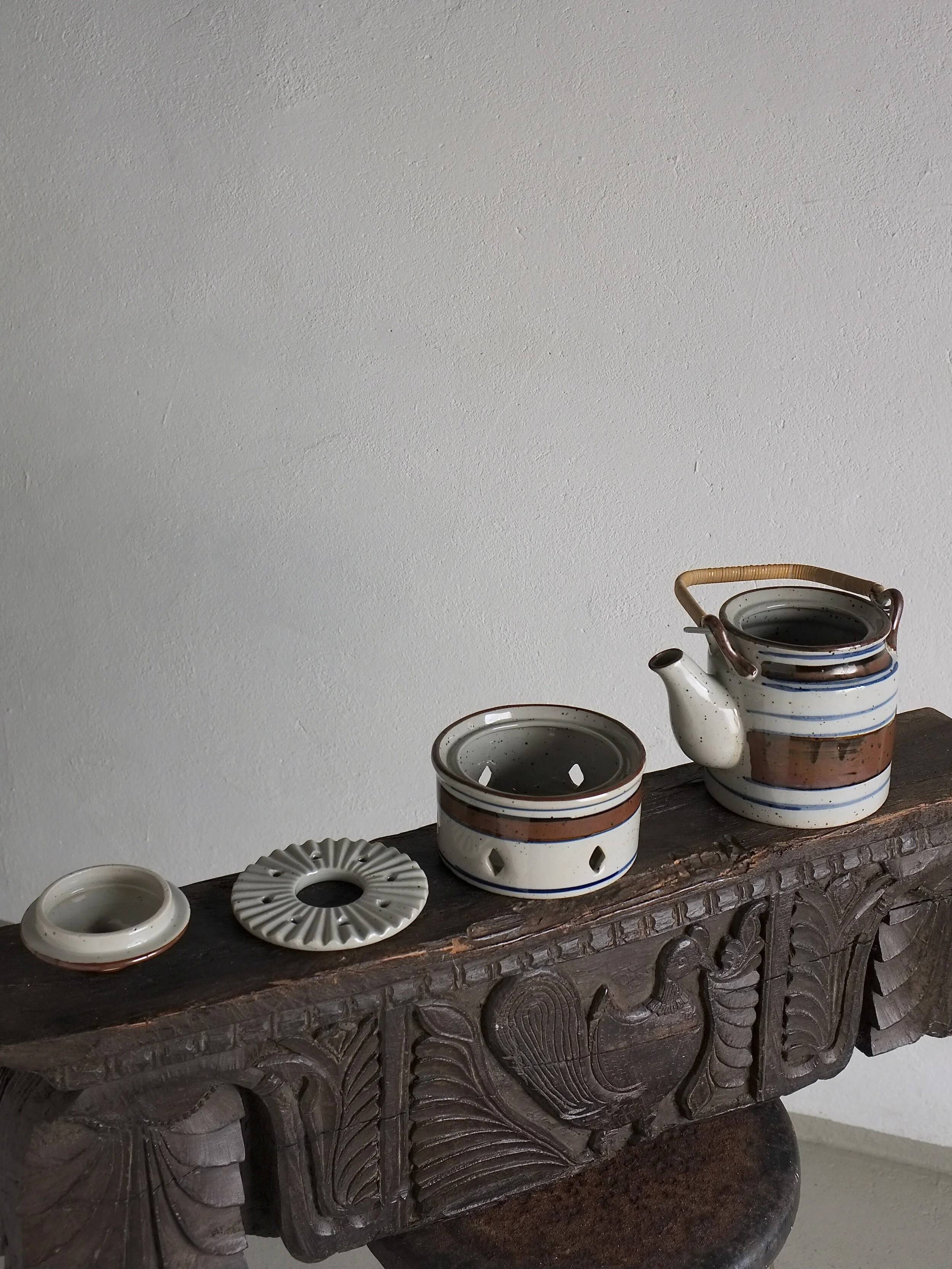 Mid-century striped ceramic teapot set | Scandinavia