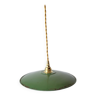 Suspension en tôle émaillée verte et blanche