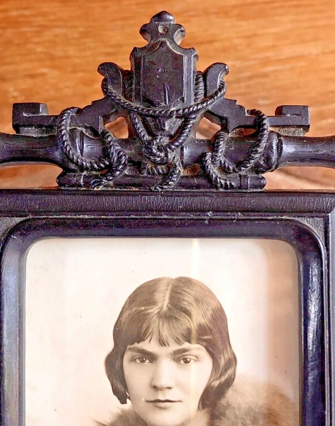 Old Napoleon III photo frame blackened hardened wood