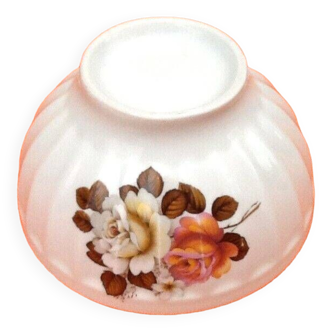 Ribbed bowl white porcelain decorated with roses