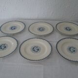 6 flat plates K - G Lunéville original blue decoration "G" old faience