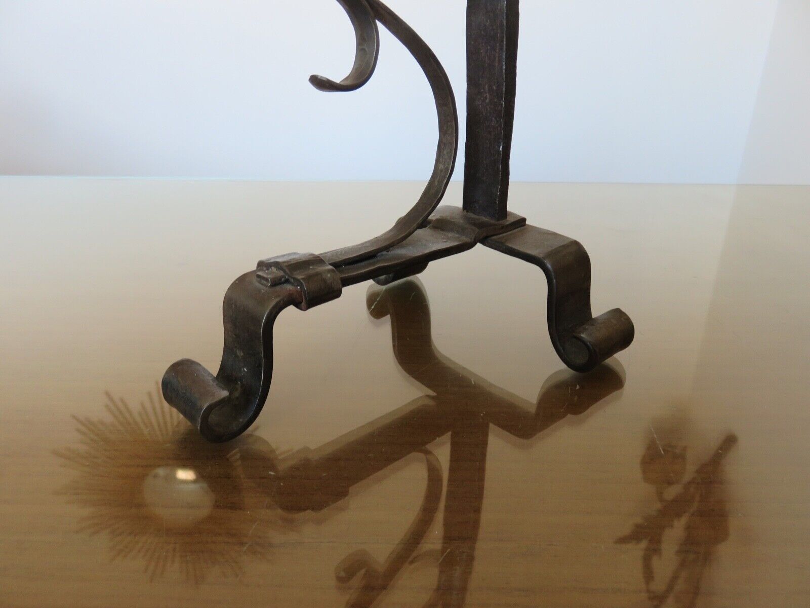 Brutalist candle holder to install or wall in blackened wrought iron blackened 40s 50s